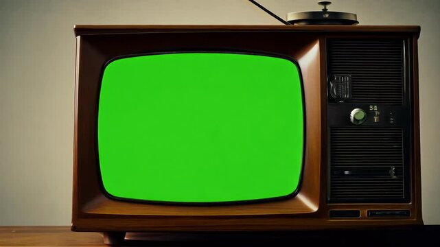 vintage TV set zooms green screen allowing replace background r own footage images demonstrating power keying effects 4K resolution television chroma key old retro olated display video