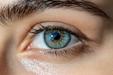 Obraz premium Detailed close-up of a woman's eye with dry skin under the eye area, representing skin care concerns and aging effects.