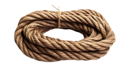 Coiled Brown Hemp Rope on White Background