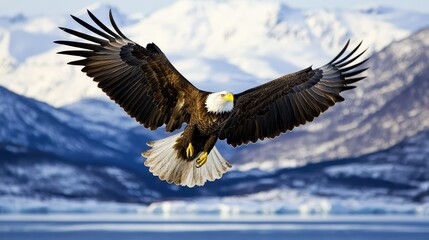 Obraz premium Majestic Eagle Soaring Over Norwegian Mountains