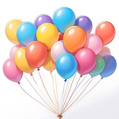 Obraz premium Colorful balloons floating with ribbon tied