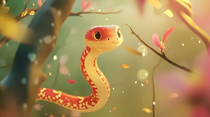 Obraz premium Traditional animation style smiling snake illustration poster background