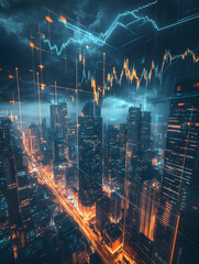 Fototapeta premium Futuristic Business & Stock Investment Visuals: High-Tech, Neon-Lit Financial Concepts with Modern Urban Backdrops