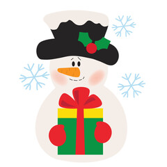 Vintage snowman  vector cartoon flat style illustration