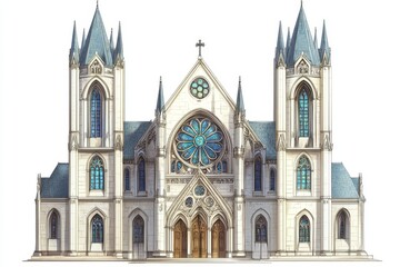 Naklejka premium Gothic Cathedral Architecture Facade Illustration