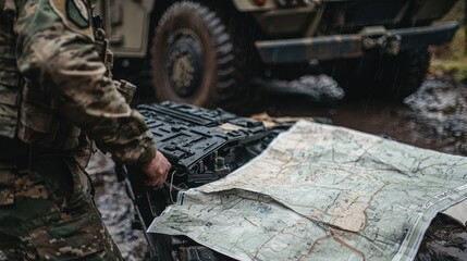 Military Personnel Inspecting Tactical Map Close-Up