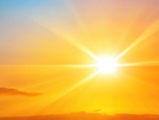 Fototapeta premium Sunshine gleams over the horizon, casting a golden glow across the expansive sky.