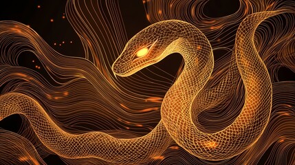 Fototapeta premium traditional chinese golden line snake illustration poster background
