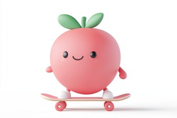 Fototapeta premium Strawberry character riding a skateboard, urban park atmosphere, 3D illustration