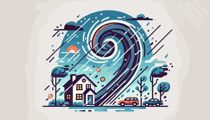 Conceptual vector illustration of hurricane (storm surge).