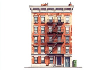 Vintage Brick Building Facade with Fire Escape in New York City