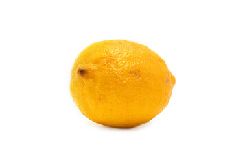 Real rSide view of fresh yellow lemon fruit is isolated on white background with clipping path.