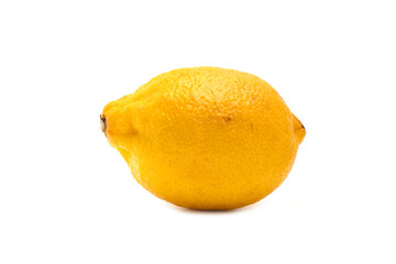 Side view of fresh yellow lemon fruit is isolated on white background with clipping path.