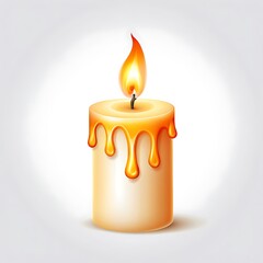 Radiant candle with dripping wax and luminous flame In a vector illustration white background