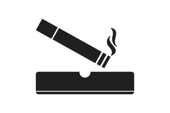 Ashtray icon, Cigarette Ashtray isolated on white background. monochrome design.