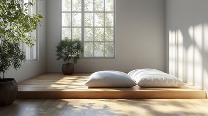 Fototapeta premium Minimalist Interior with Natural Light and Greenery