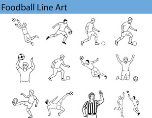 Line Art Illustrations of Football Players