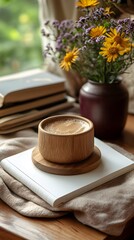 Cozy Coffee Moment with Flowers and Books