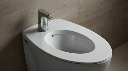 Fototapeta premium Close up at Modern Ceramic White toilet.generative.ai