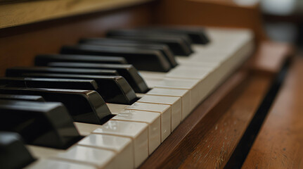 Close up Classic grand piano keyboard black and white keys piano.generative.ai