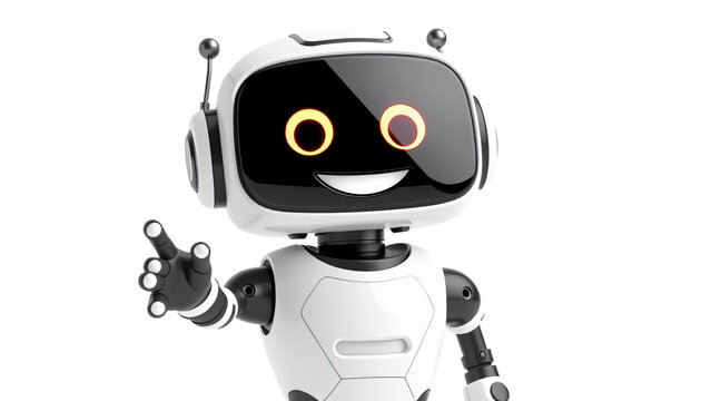 Happy robot. 3d ai character, chat bot mascot isolated on white background, GPT chatbot icon. Artificial intelligence, trendy technology, support service, funny automation computer 