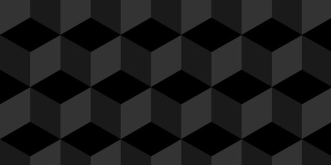 Obraz premium Seamless dark black geometric cube creative concept triangle overlapping overlap square technology background. geometric digital cubes fabric and wallpaper grid block texture background.