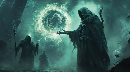 Obraz premium Dark Fantasy Wizards Casting a Powerful Spell