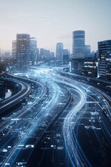 Obraz premium AI-driven world, autonomous systems, futuristic urban landscape, holographic displays