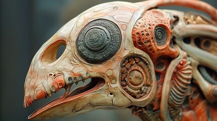 Obraz premium Biomechanical Creature Skull Sculpture - Steampunk Art