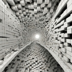 Obraz premium White Twisted Geometric Tunnel made of Cubes with inverted Edge Color 