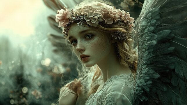 Angelic Beauty: A Dreamy Fantasy Portrait with Wings