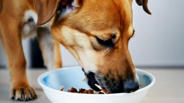 dog eating food from bowl.  generative ai 