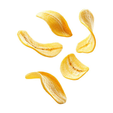 Floating Banana Chips on Transparent Background