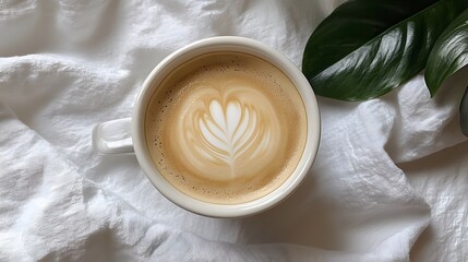 Beautiful Latte Art in a White Coffee Cup