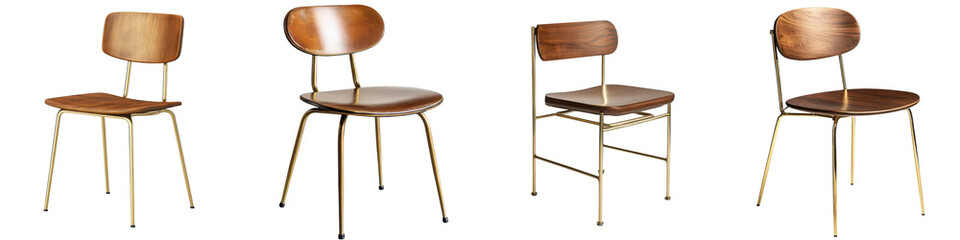 A collection of modern vintage and industrial style wooden and metal chairs showcased in different interior settings including living rooms dining rooms offices and cafes