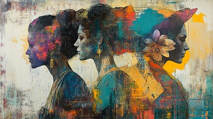 Fototapeta premium Abstract Portrait of Three Women in Profile