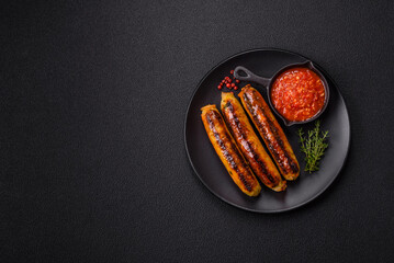 Chicken or pork sausages with salt, spices and herbs