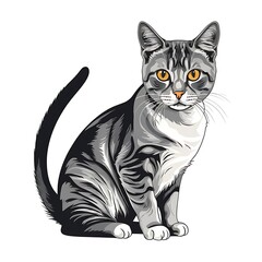 Fototapeta premium Tabby cat vector art with amber eyes in a white background