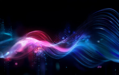 Obraz premium Abstract digital art featuring a bright blue and red wave of light against a black background.