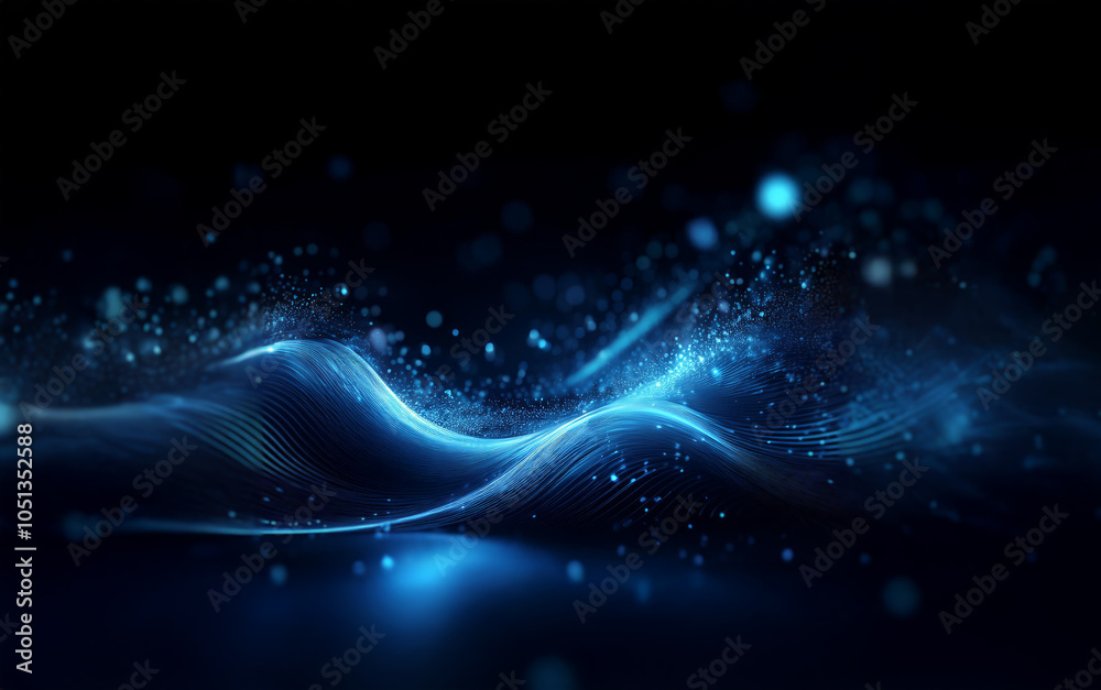 Aufkleber a dark background with a blue, glowing, wave-like shape with a faint blue shimmer emanating from it.