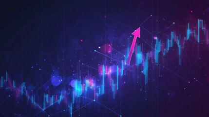 Digital blue chart with neon element pointing upwards.