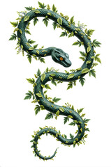 Obraz premium Intricate botanical serpent illustration with green foliage and coiling design