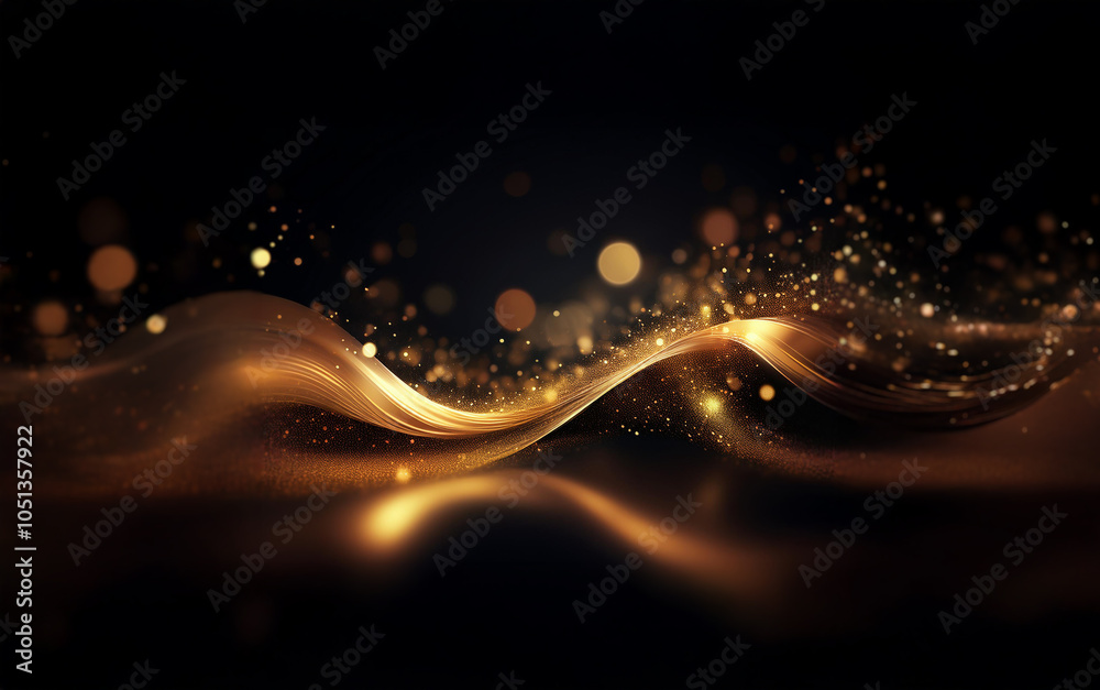 Aufkleber A shimmering wave of golden light flows across a dark background, adorned with scattered sparkles and soft bokeh.