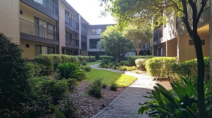 Obraz premium Landscaping outside the apartment building .generative ai