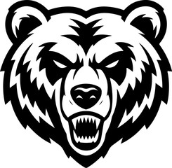 Angry bear head. Grizzly Bear Mascot Head. Design element for logo, label, sign, badge.