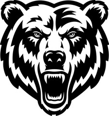Angry bear head. Grizzly Bear Mascot Head. Design element for logo, label, sign, badge.