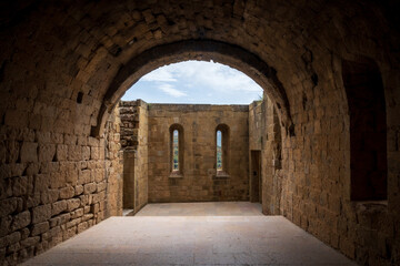 Loarre Castle, Romanesque Castle and Abbey near the town of the same name, Huesca Province in the Aragon autonomous region of Spain. It is one of the oldest castles in Spain, on a Summer Day