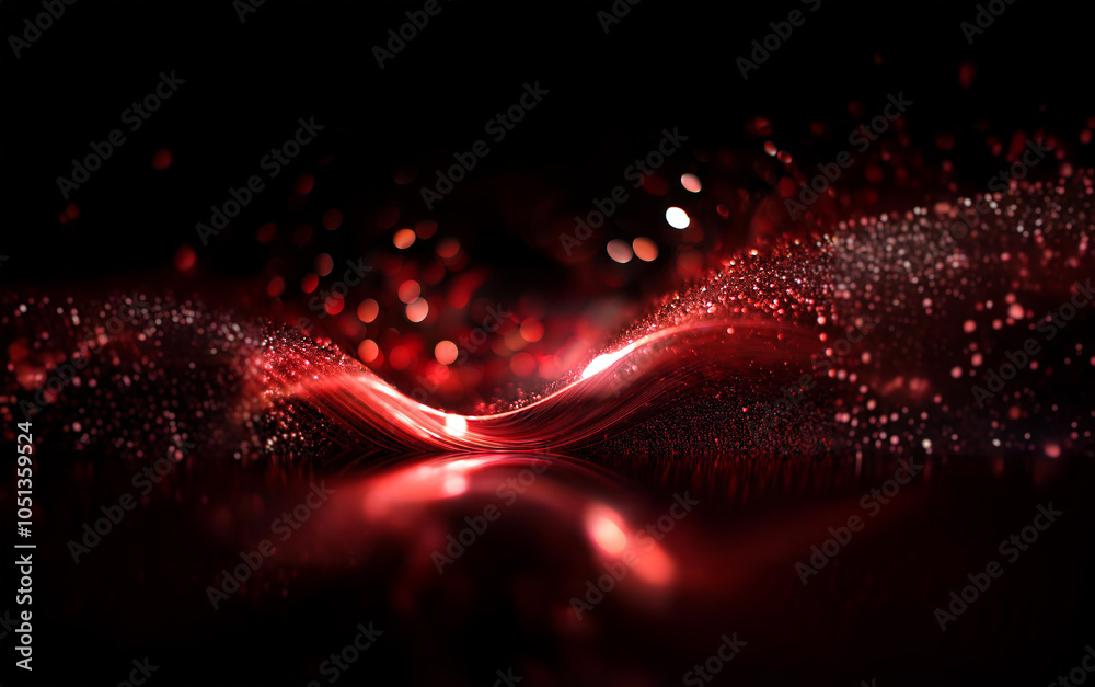 Aufkleber a swirling wave of red particles against a dark background with a reflection.