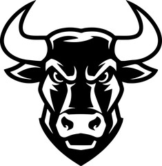 Bull head in engraving style. Design element for logo, label, emblem, sign, poster. Vector image