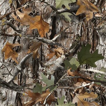 Oak Tree Bark Oak Leaves Hunting Camo Pattern, Seamless Camouflage Foliage Texture